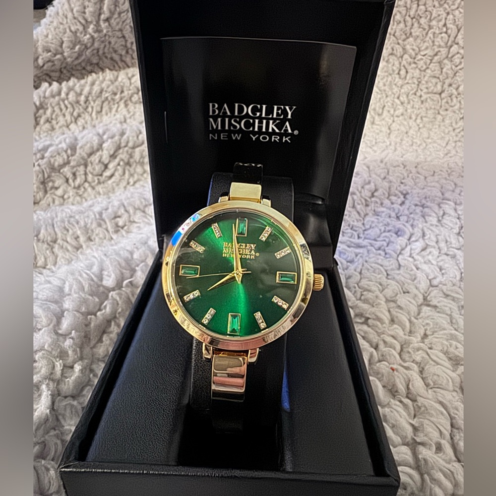 Badgley Mischka Emerald Green and Gold Women's Watch